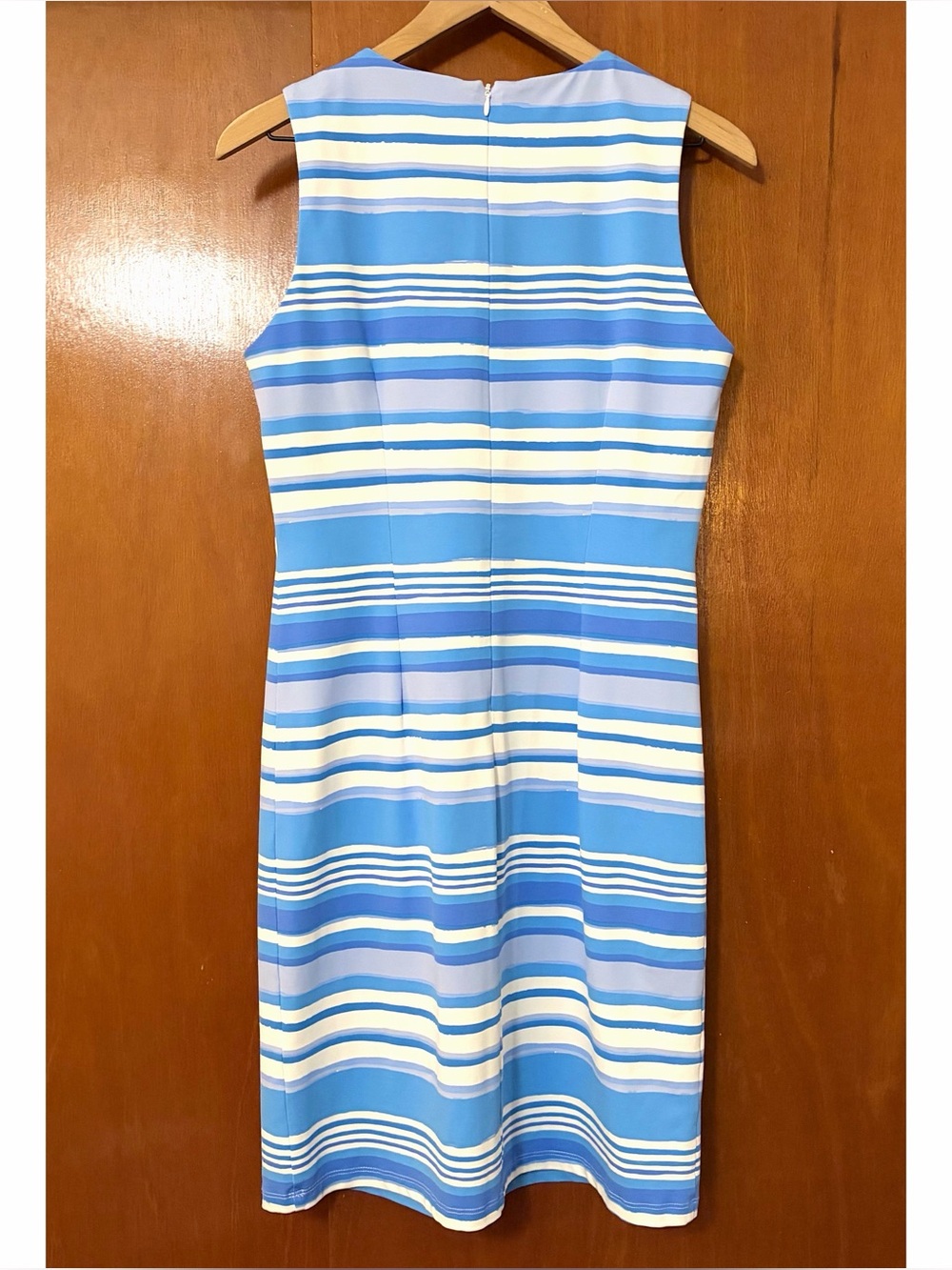 J. McLaughlin Sleeveless Sophia Dress Catalina Cloth Blue Stripe Print Sheath - Picture 4 of 10
